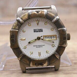 Brittania Watch Mens Silver Tone Stainless Steel Classic Date White Dial 90's
